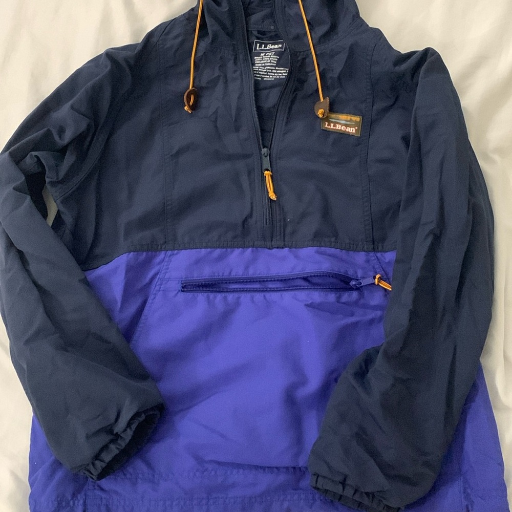 LL Bean Women Anorak Colorblock Rain coat size M Petite
